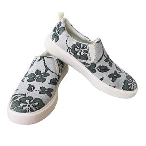 🌴 Wooloomooloo Bryon Floral Wool Green and White Tropical Print Slip-On Sneakers